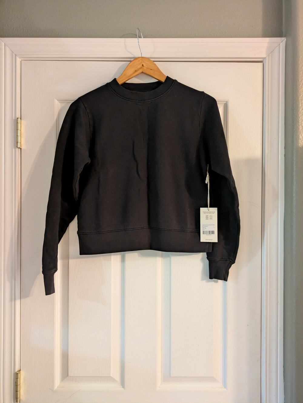 MATE The Label Organic Fleece Shrunken Sweatshirt Black S Crew NWT